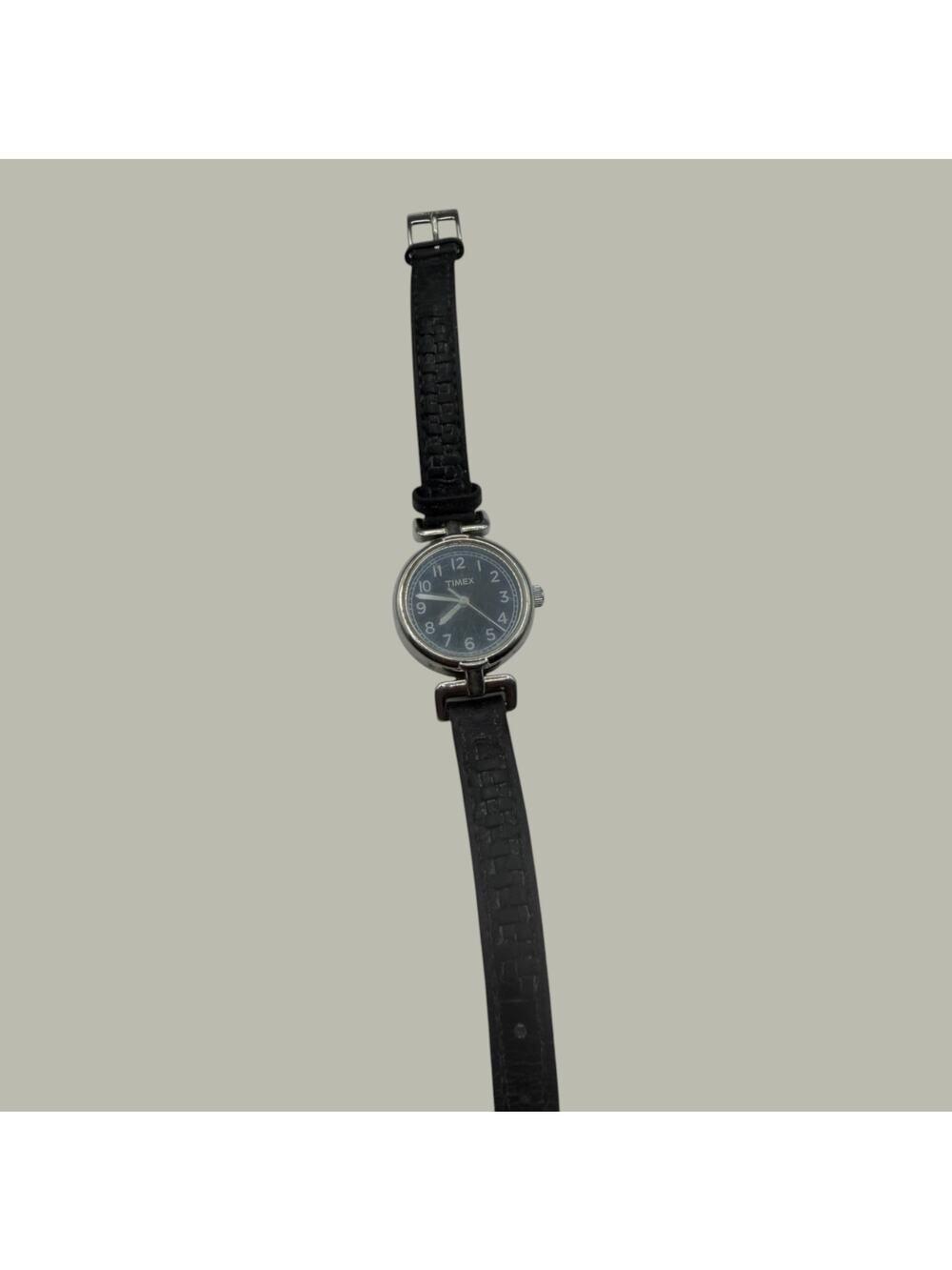 Timex Women's Silver-Tone Black Leather Strap Watch Analog Quartz Y5 - TESTED